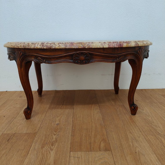 Image 1 of Vintage Oval Wooden coffee table with onyx marble top