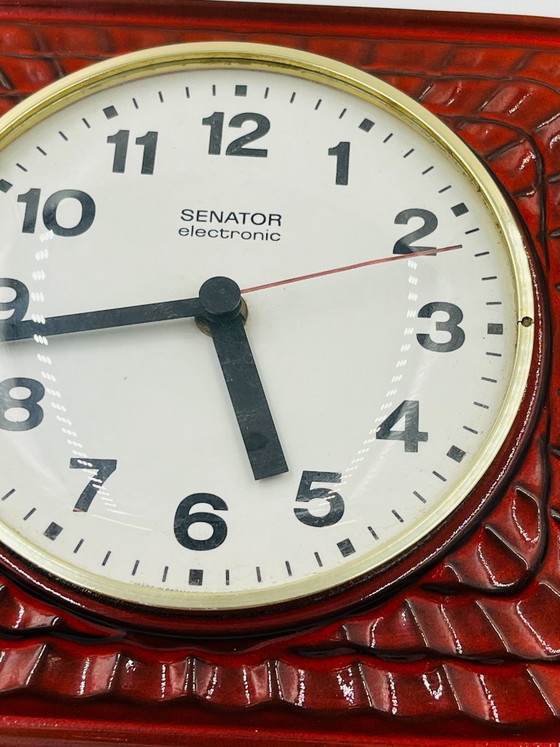 Image 1 of Vintage Senator wall clock, red glazed ceramic, 1970