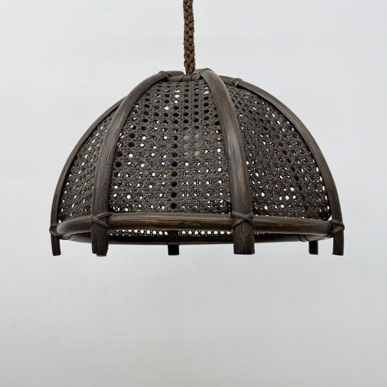 Image 1 of Vintage rattan and webbing hanging lamp 1970s retro