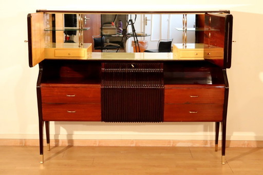 Credenza di metà secolo di Osvaldo Borsani, mogano, palissandro, acero, Italia, anni '50