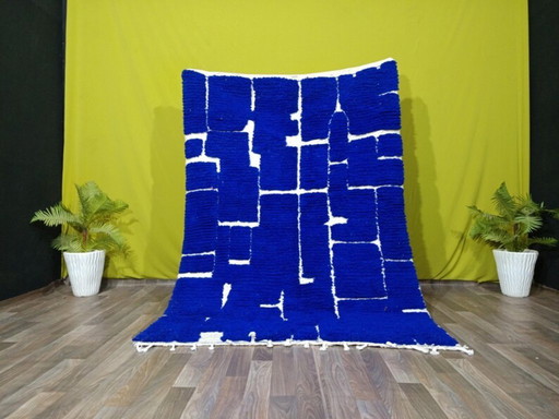 Handgemaakt blauw gedecoreerd vloerkleed 200 cm x 300 cm