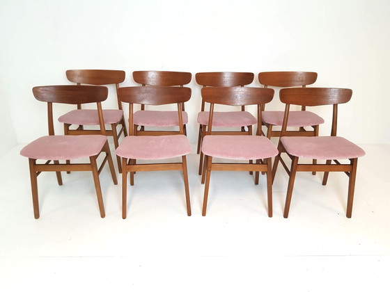 8 Danish Farstrup Dining chairs newly upholstered pink corduroy – Wood, Textile (photo 3 of 15)