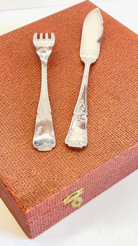 Image 1 of 12 Fourchettes 12 Couteaux à Poisson PLATIL Métal Argenté 