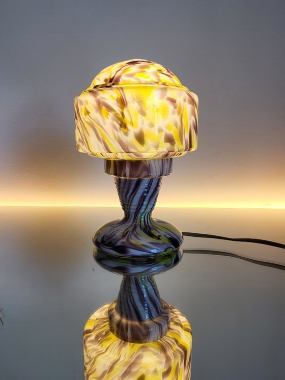 Image 1 of Lampe de table Art déco en verre opalin multicolore, Verreries de Scailmont, Henri Heemskerk, Belgique,années 1930