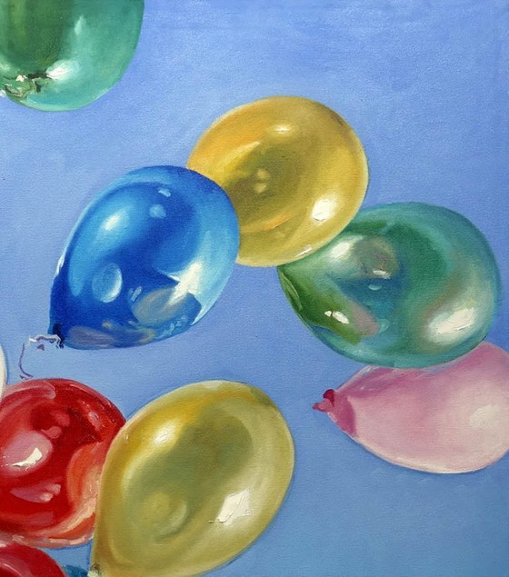 Original Oil Painting Contemporary Art, Hot Air Balloons Carrier – Paintings & Drawings, Canvas (photo 5 of 7)