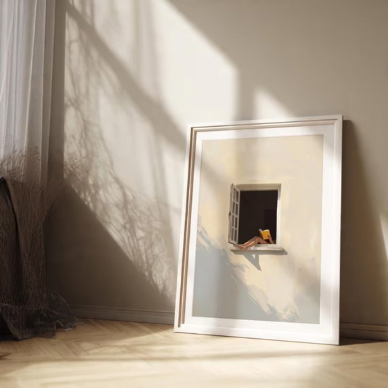 Image 1 of Window Minimalist Digital Wall Art, Calm Summer Window Print, Book Lover Digital Download, Soft Dopamine Decor, Aesthetic Home D