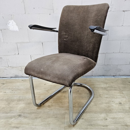 2x Vintage Toon De Wit (De Wit Brothers) Chairs with Armrests, Beige Corduroy (1940s) Dutch Design (photo 2 of 15)
