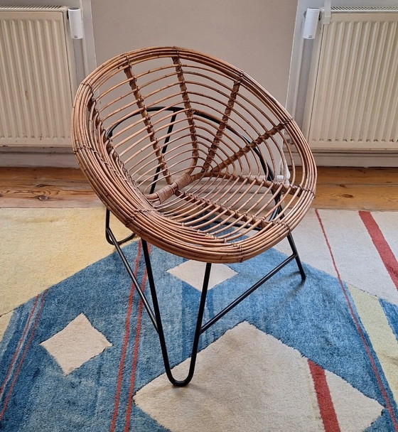 Image 1 of Coppia di poltrone a capsula in bambù e ferro, stile metà secolo, anni '60