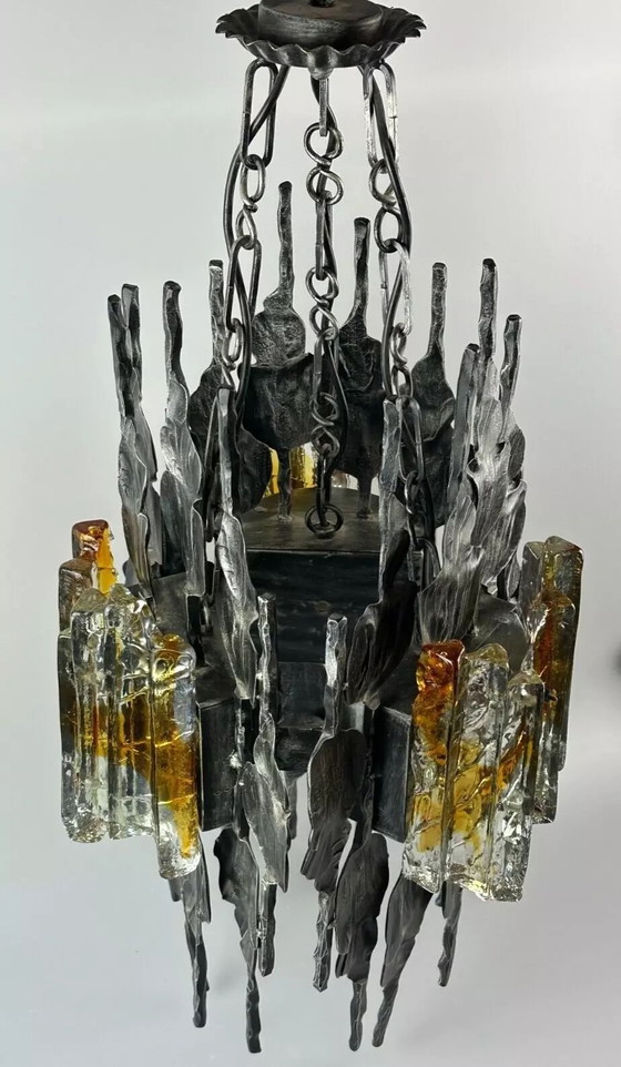 Image 1 of 60s 70s Brutalistische kroonluchter plafondlamp Tom Ahlström & Hans Ehrlich