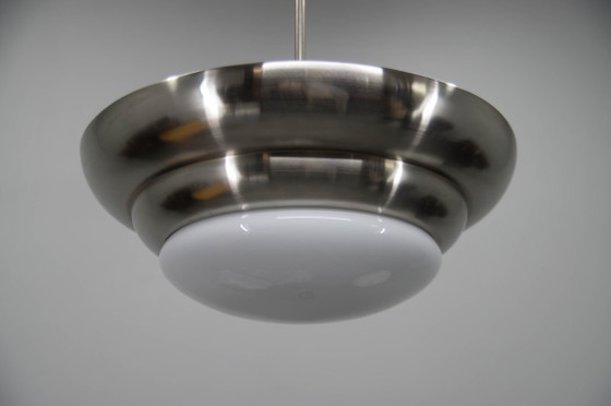 Rare Franta Anýž Nickel Chandelier, 1930s, Restored – Anyz Franta, Metal, Glass (photo 3 of 12)