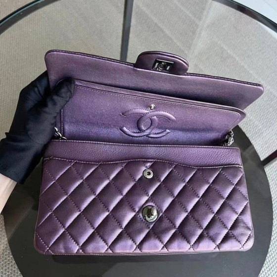 Image 1 of Chanel Classic Flap Quilted Lambskin Purple Silver Hardware Series 24