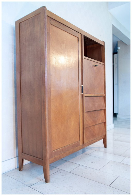 Scrivania e cassettiera vintage in rovere degli anni '50