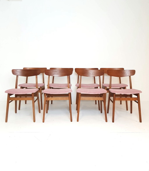 8 Danish Farstrup Dining chairs newly upholstered pink corduroy
