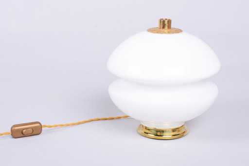 Restored Mid-Century Table Lamp, Brass, Glass, Rewired, Czech, 1960s