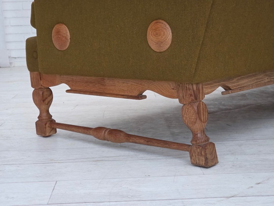 Image 1 of Dänisches 3-Sitzer-Sofa aus den 1970er Jahren, Möbelwolle, massives Eichenholz.