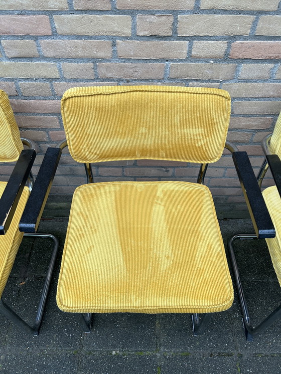 Image 1 of 4 Yellow Ribbed Fabric Chairs with Chrome Tubular Frame