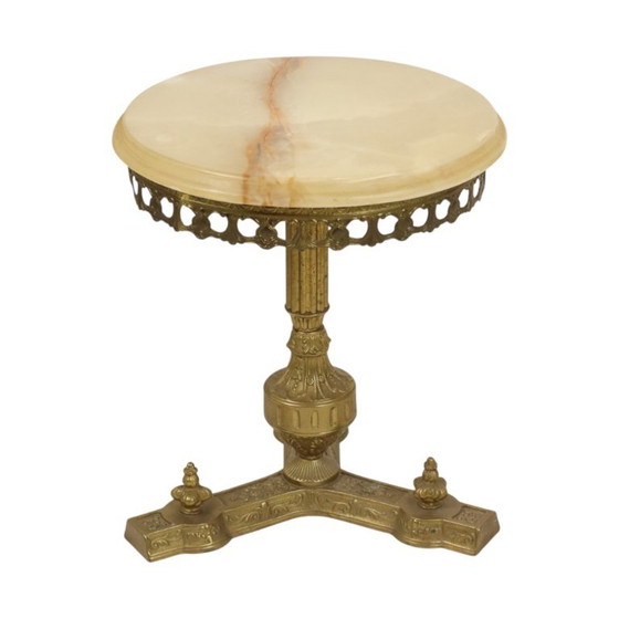 Vintage Brass Side Table with Round Onyx Marble Top (photo 3 of 23)