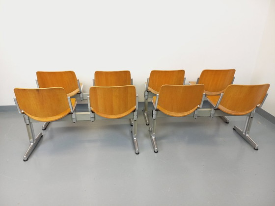 Image 1 of Suite Of 4 Benches Giancarlo Piretti For Castelli Vintage In Wood And Aluminum From The 70s