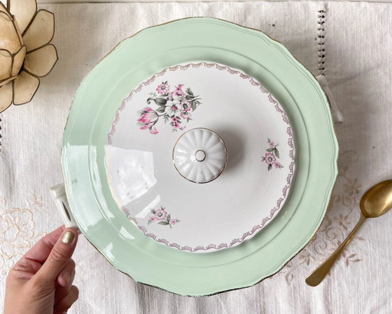 Vintage 1950s L'Amandinoise Frankrijk Astrid Model Bloemen Wit en Groen Porseleinen Soepterrine – Servies (photo 5 of 11)