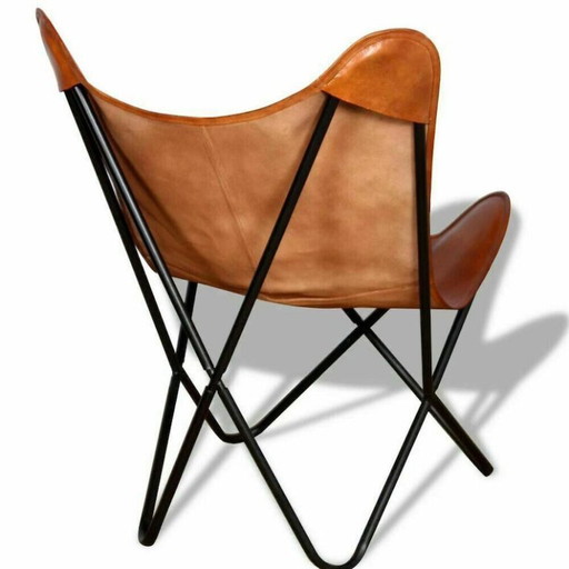 Chaise papillon en cuir fabriquée à la main, sièges de salon modernes du milieu du siècle, chaise à bandoulière beige