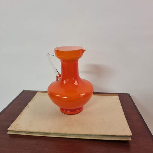 Vintage orange glass jug / vase