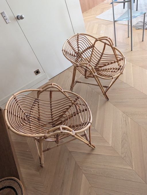 Paar Vintage-Rattan-Korbstühle – fauteuils, Wood (photo 2 of 5)