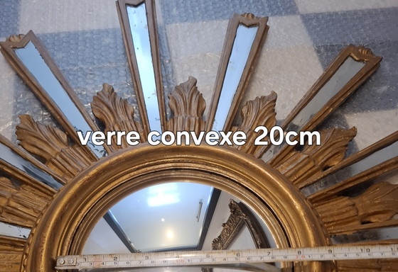 Image 1 of Miroir soleil en bois de 85cm XXL de 1962 estampé convexe 