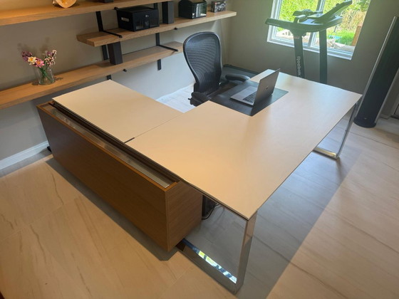 Quadrifoglio X7 Design Executive Eckschreibtisch mit Schubladen | CEO-Schreibtisch – Wood, Chrome (photo 4 of 5)