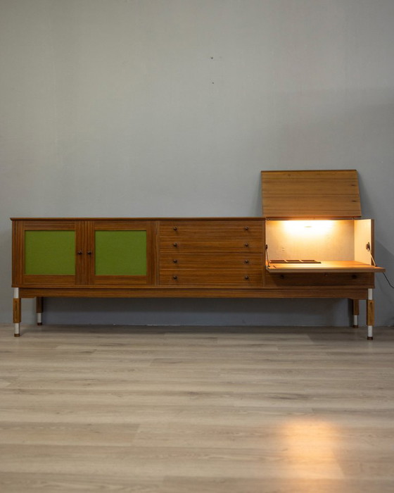 Image 1 of VINTAGE 1960s WOODEN SIDEBOARD WITH BAR COMPARTMENT, ITALIAN DESIGN