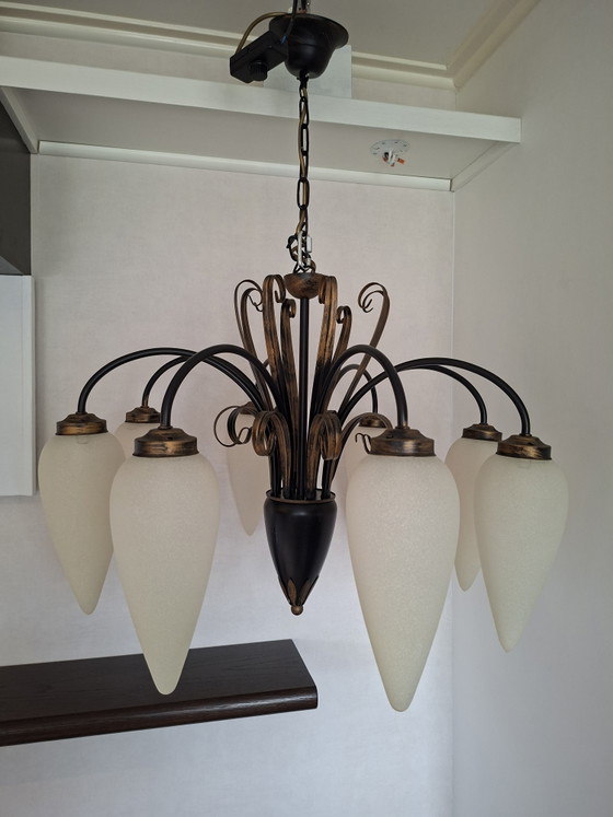 Lampadario italiano a 8 luci – Prodotto in Italia, 2004 – pandana, Lampade a sospensione, Brass, Metal (photo 7 of 15)