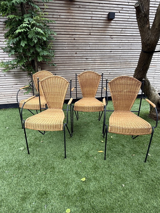 4 chaises en rotin inspirées de Frederic Weinberg avec accoudoirs