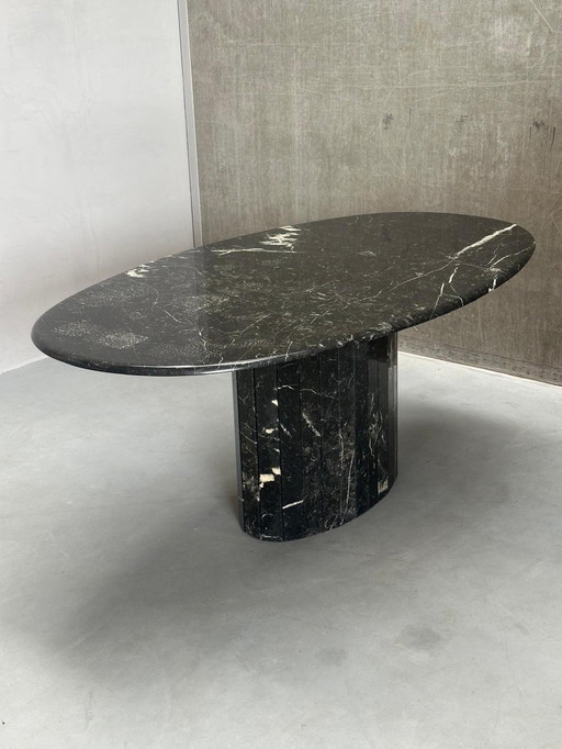 Vintage Nero Marquina Oval Marble Dining Table