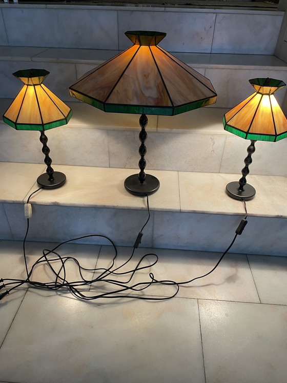 Image 1 of Tiffany-Glas in Goldlampen