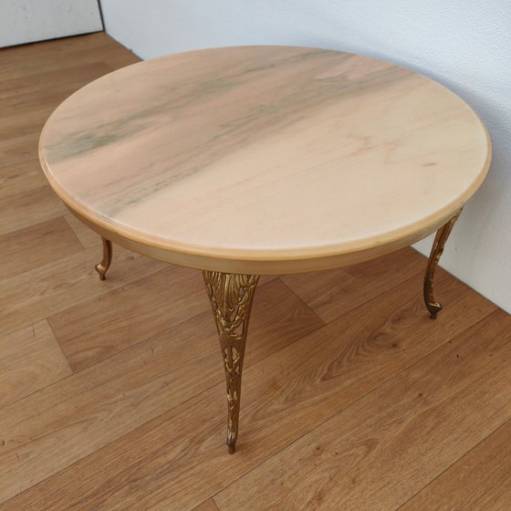 Image 1 of Vintage Round Marble Coffee Table, Coffee Table with brass base and marble top