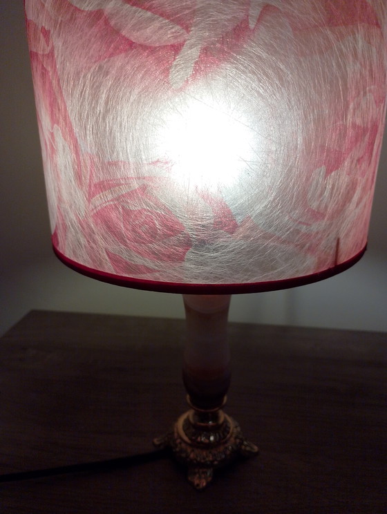 Image 1 of Vintage lamp van brons, onyx en glasvezel, volledig gerestaureerd.