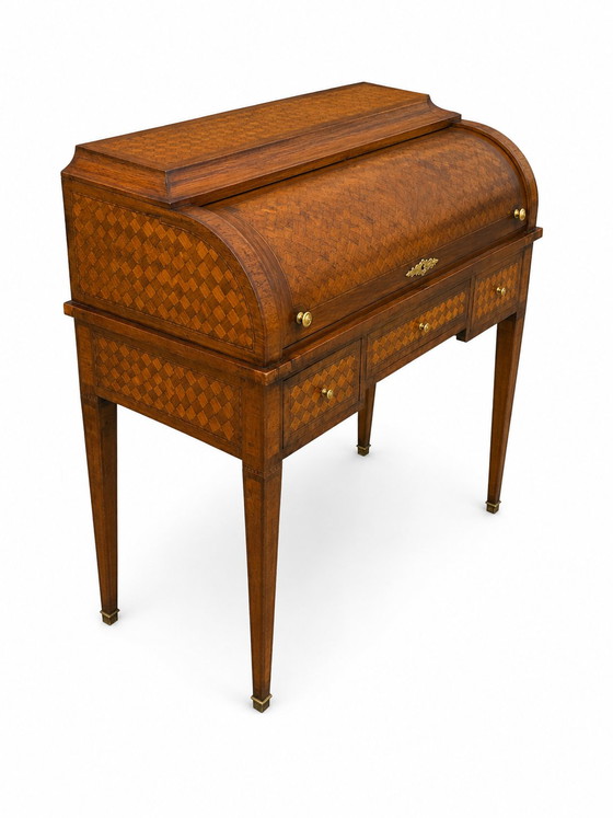 Bureau Secrétaire à Cylindre Louis XVI Marqueterie en Croisillons – Bureaux, Wood (photo 4 of 10)
