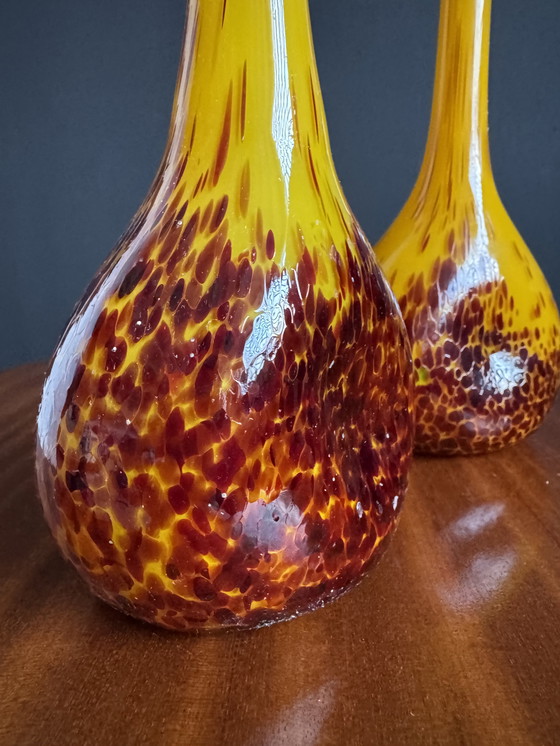 Image 1 of Art Nouveau yellow glass paste vases