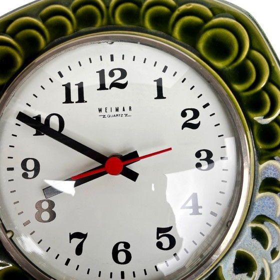 Image 1 of Grüne Keramik-Wanduhr, Weimar, Deutschland (DDR) – 1970er Jahre