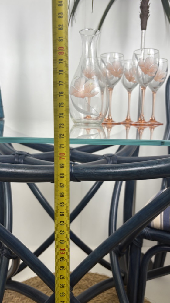 Image 1 of Vintage set eighties manou bamboo chairs dining table top glass