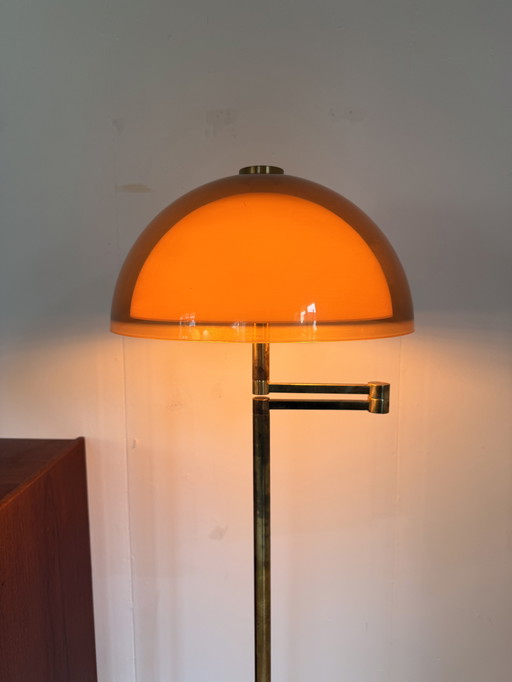 Vintage brass mushroom floor lamp, Swisslamps '70s