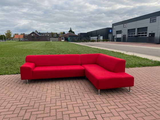 Image 1 of Canapé d'angle en tissu rouge