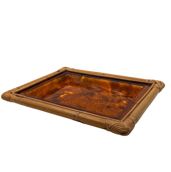 Image 1 of Hollywood Regency bamboe dienblad, Italië 1970