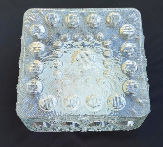 Image 1 of Lámpara de techo cuadrada de cristal prensado macizo con estructura de burbujas, al estilo de Helena Tynell.