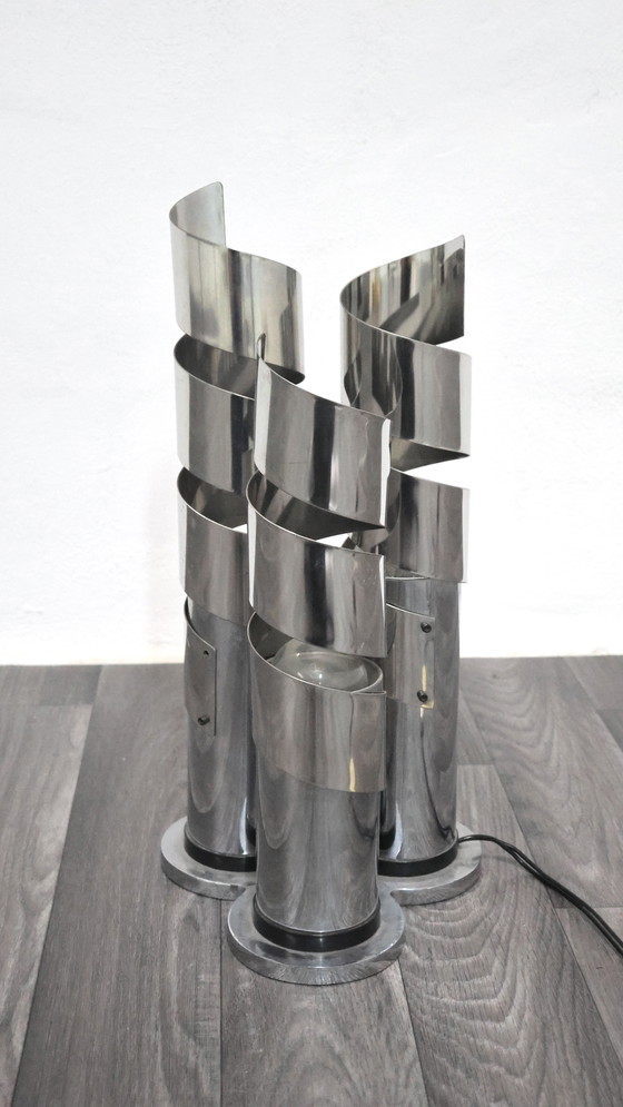 Image 1 of Max Sauze Spiral Chromed Steel Design Table Lamp Attr. 70s