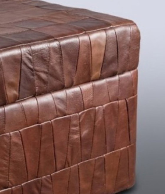 Pouf De Sede in patchwork di pelle, Poggiapiedi e pouf, Marrone (foto 5 di 6)