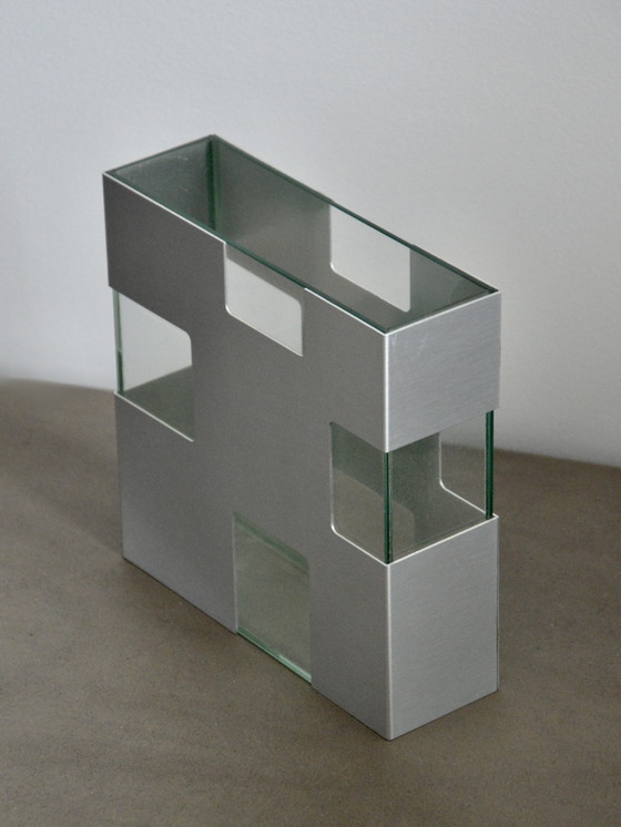 Image 1 of Vintage Glass & Brushed Steel Vase, Space Age/Futuristic/70s Design