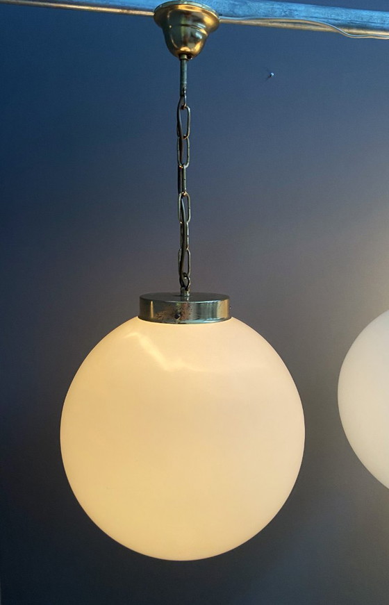 Image 1 of Sphere opal glass hanging lamps 1970s by Kamenicky Senov