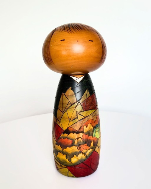 Large Carved Kokeshi "Poem of the Mountain" by Okamoto Usaburo