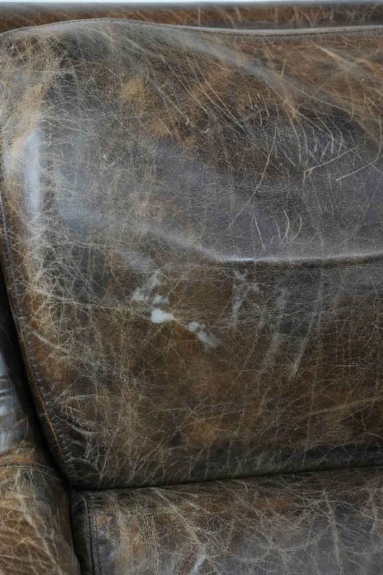 Image 1 of 2x Fauteuil confortable vintage en cuir de vachette