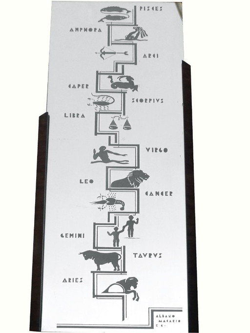 Albano & Macario Torino Italie miroir mural zodiaque années '20/'30 art decò